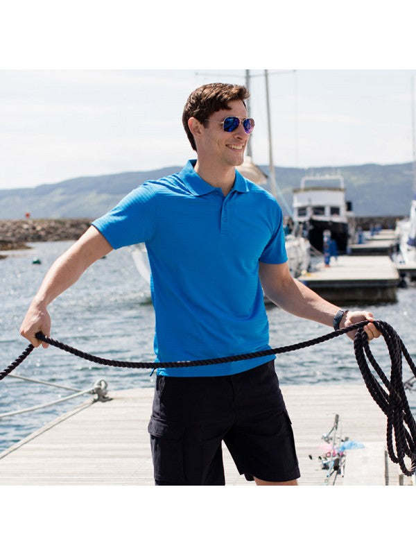 Vivid Blue- Cooltouch® textured stripe polo (C)