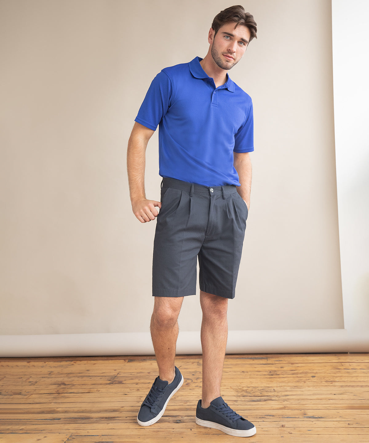 Teflon®-coated double pleat front chino shorts