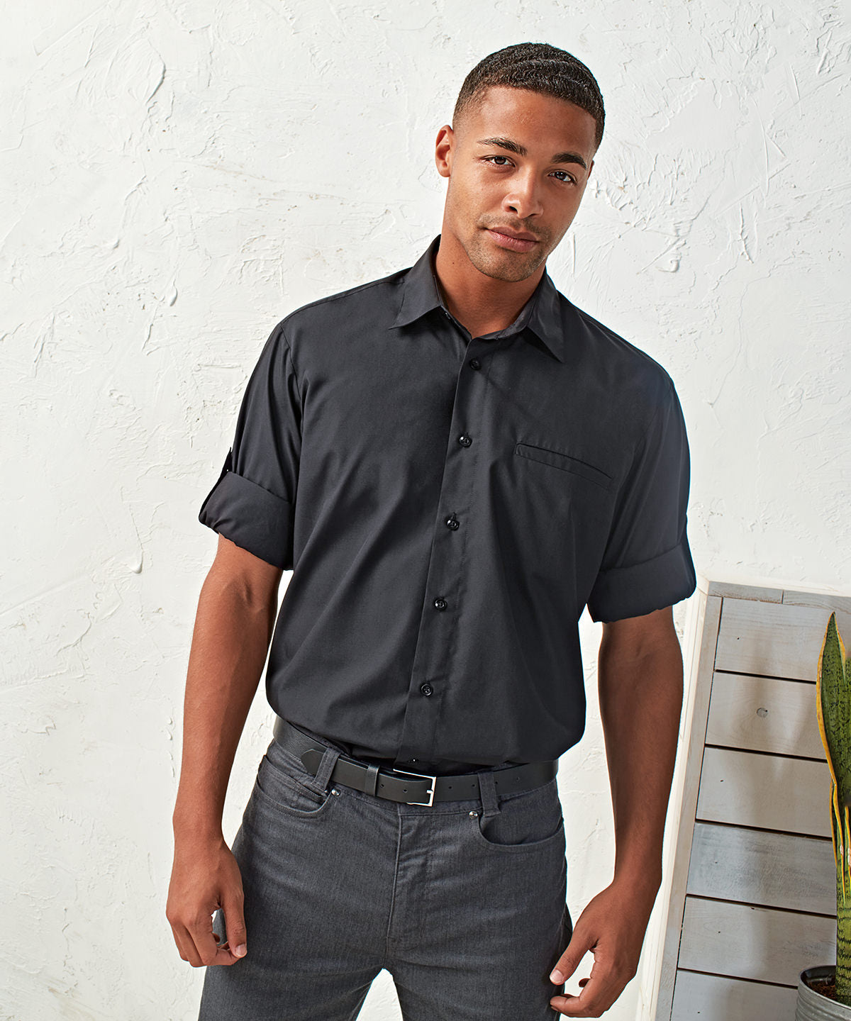 Roll sleeve poplin shirt
