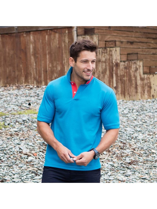 Sapphire Blue - Henbury Contrast 65/35 piqué polo shirt